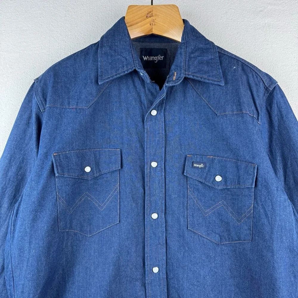 Vtg Wrangler Western Denim Pearl Snap Men's Large Embroidered Speed‎ Limit
